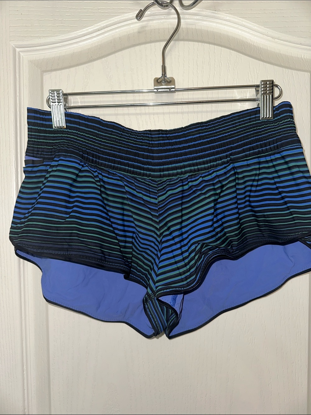 lululemon athletica Blue and Black Striped Reversible Board Shorts